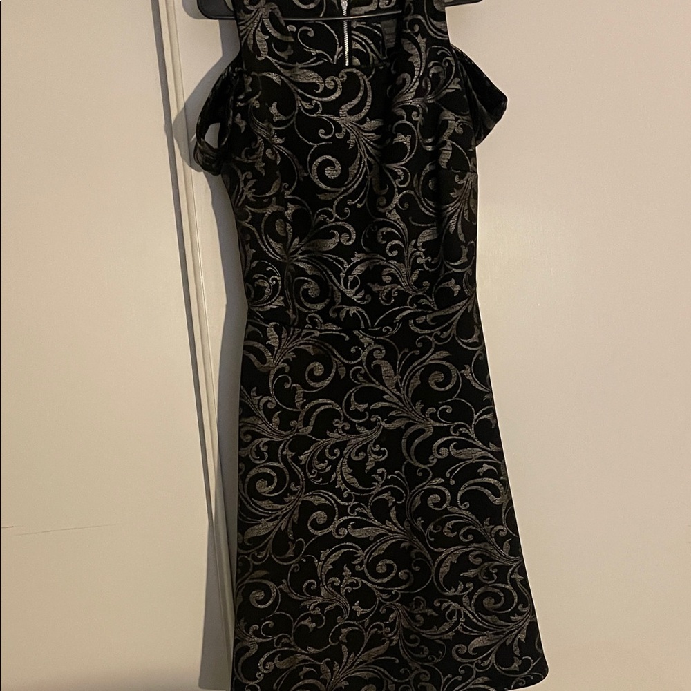 Ashley Stewart Black and Gray Swirl Midi Dress